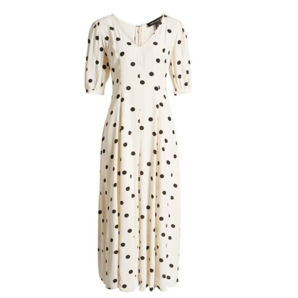 Something Navy | Polka Dot Printed Dress Puff Slv - Picture 5 of 8